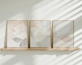Conjunto de arte mural abstracto bohemio, arte lineal botánico, galería abstracta moderna y neutra, decoración imprimible en beige, láminas botánicas minimalistas digitales.
