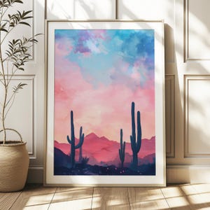 Pink Desert Sunset Wall Art, Vibrant Mountain Digital Download, Southwestern Landscape Decor, Printable Art, Coastal Cowgirl Art