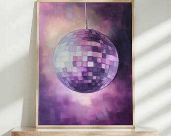 Disco Ball Poster, Retro Wall Art Print, Vintage Disco Decor, Digital Download, Funky Mirrorball Aesthetic, Perfect for Dorm Room