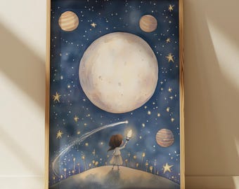 Space Kids Wall Art, Outer Space Nursery Decor, Kids Room Art, Kids Space Theme Decor, Nursery Wall Art, Printable Wall Art, Digital Art