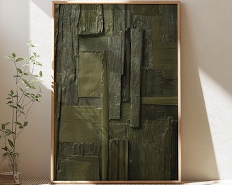 Arte mural masculino, impresión abstracta verde oliva, descarga digital moderna, decoración minimalista para el hogar, obra de arte única.