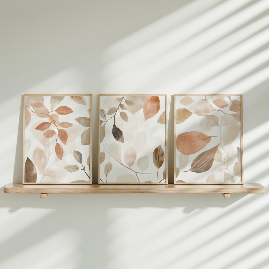 Boho Abstract Flowers Print Set of 3, Terracotta Floral Art, Vintage ...