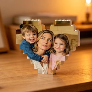 Anpassat hjärta mamma foto byggkloss, personligt pusselblock pussel hjärtform, byggklossar pussel, fotogåvor mors dag presenter