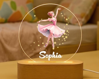Personalized Ballerina Christmas Gift Night Light, Custom Ballet Girl LED Night Lamp, Ballet Dance Gift for Girls, Nursery Room Lamp