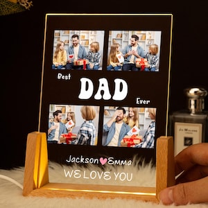 Personalized Photo Night Light Plaque, Photo Collage LED Light, Custom Photo Gifts for Father&#39;s Day, Custom Frame, Photo Keepsake for Dad