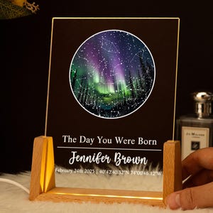 Presente personalizado para bebê, luz noturna com mapa estelar personalizado, noite em que você nasceu, estrelas no céu noturno, presente de chá de bebê, presente de dia das mães