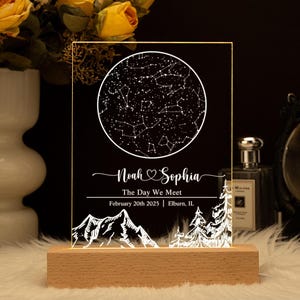 Luz nocturna con mapa de constelación personalizado, mapa estelar personalizado por fecha, regalo de aniversario, cielo nocturno por fecha, regalo de aniversario para él y para ella