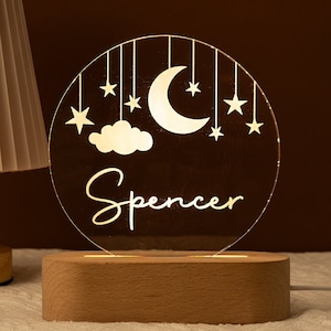 Custom Moon and Star Nightlight, Personalized Clouds Night Light With Name, Baby Bedroom Night Light, Newborn Gift, Mom Gifts, Nursery Decor