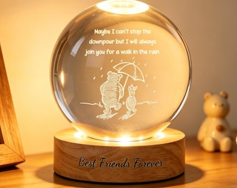 Globo de cristal LED personalizado con grabado de amistad, regalo para mejor amigo/a, con cita de Winnie the Pooh.