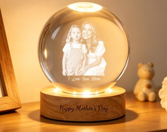 Personalized Mother's Day Photo Crystal Ball Night Light, Custom Portrait Light-Up Globe, Mom and Daughter, Gift For Mom From Kids
