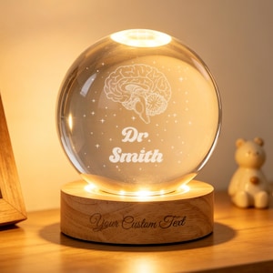 Gepersonaliseerde hersenkristallen bol nachtlampje, psychologie student afstudeercadeau, medisch student cadeau, cadeau voor neuroloog