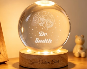 Personalized Brain Crystal Ball Night Light, Psychology Student Graduation Gift, Medical Student Gift, Gift for Neurologist