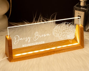 Personalized Neurologist Desk Name Plate, Custom Gift for Neurologist/Neurosurgeon, Anatomical Brain Lamp, Medical Student Graduation Gift