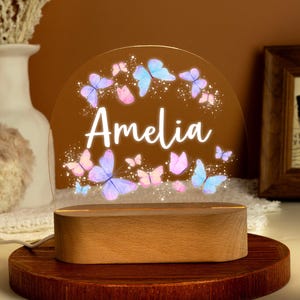 Personalized Butterfly LED Night Light, Custom Baby Girl Night Lamp, Kids Birthday/Christmas Gift, Christening Gifts, Bedroom Nursery Light