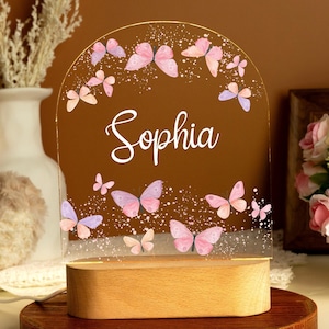 Personalised LED Nursery Lamp, Kids Butterfly Night Light, Baby Girl Light, Birthday/Christmas Gifts for Kids, Kids Bedroom Nursery Light