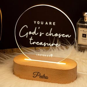 Luz LED con versículo bíblico personalizado, regalo personalizado con versículo bíblico favorito, regalo de Navidad cristiano, decoración basada en la fe, luz LED religiosa
