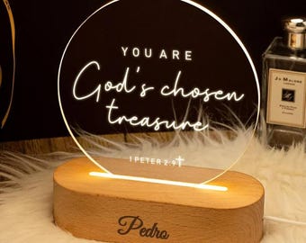 Luz LED con versículo bíblico personalizado, regalo personalizado con versículo bíblico favorito, regalo de Navidad cristiano, decoración basada en la fe, luz LED religiosa