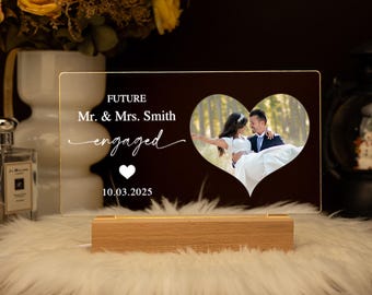 Personalized Couple Photo Frame Lamp, Custom Wedding Photo Night Light, Newlywed Couple Picture Gift, Engagement/Anniversary/Valentines Gift