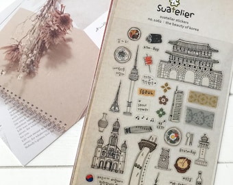Suatelier Korean Food & Landmarks Travel Scrapbook Stickers | 1062