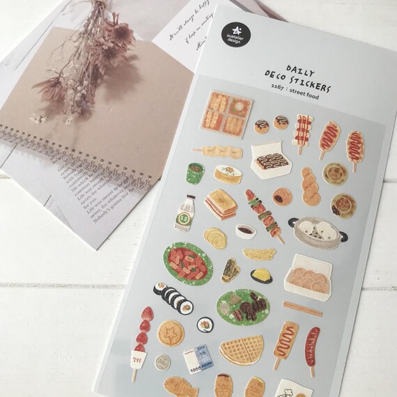 Korean Street Food Stickers - Daily Deco Stickers for Journal, Planner, Scrapbook