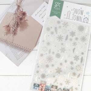 Suatelier Aufkleber | Journaling | Planer Aufkleber | Scrapbooking Aufkleber | Kawaii Aufkleber | Schneeflocke Aufkleber | Stadt im Schnee | 2045