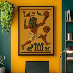 Framed Ancient Egyptian Pharaoh Print, Egyptian Art, Ancient Egypt Wall Art, Egyptian Mythology, Home Decor Gift