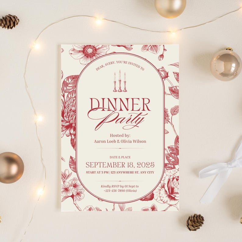Editable Elegant Party Invitation, Personalised Invite, Formal Dinner ...