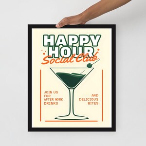 Retro Kitchen Poster, Framed Cocktail Happy Hour Sign, Bar Poster, Signature Drink, Cocktail Print, Kitchen Decor