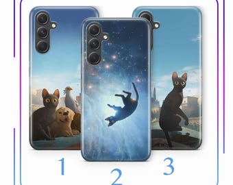 Flow A2 Phone Case Cover For Samsung A14 A15 A16 A17 A25 A26 A33 A34 A35 A36 A53 A54 A55 A56 A72 A73 + More Models Cartoon Black Cat Straume