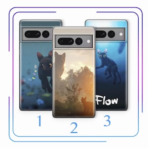 Funda Flow A3 para Google Pixel 6, 6A, 7, 7A, 8, 8A, 9, 9A Pro XL, diseño de gato negro de dibujos animados, Straume, Animans, Friends Flood