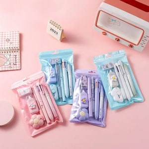 Set di cancelleria Kawaii Pastel da 7 pezzi/lotto // Confezione regalo di forniture per ufficio e scuola con adorabile design floreale