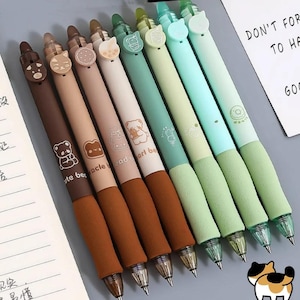 4 Pcs/Lot Erasable Gel Ink Pen Set || Coffee Bear & Ice Cream Design, Soft Grip, 0.5mm Blue Ink