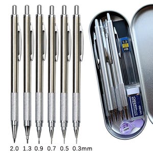 Metal Mechanical Pencil Set with Multi-Size Leads, Eraser, Sharpener & Pen Case || for Art, Sketching, and Precision Drawing - 0.3-2.0mm