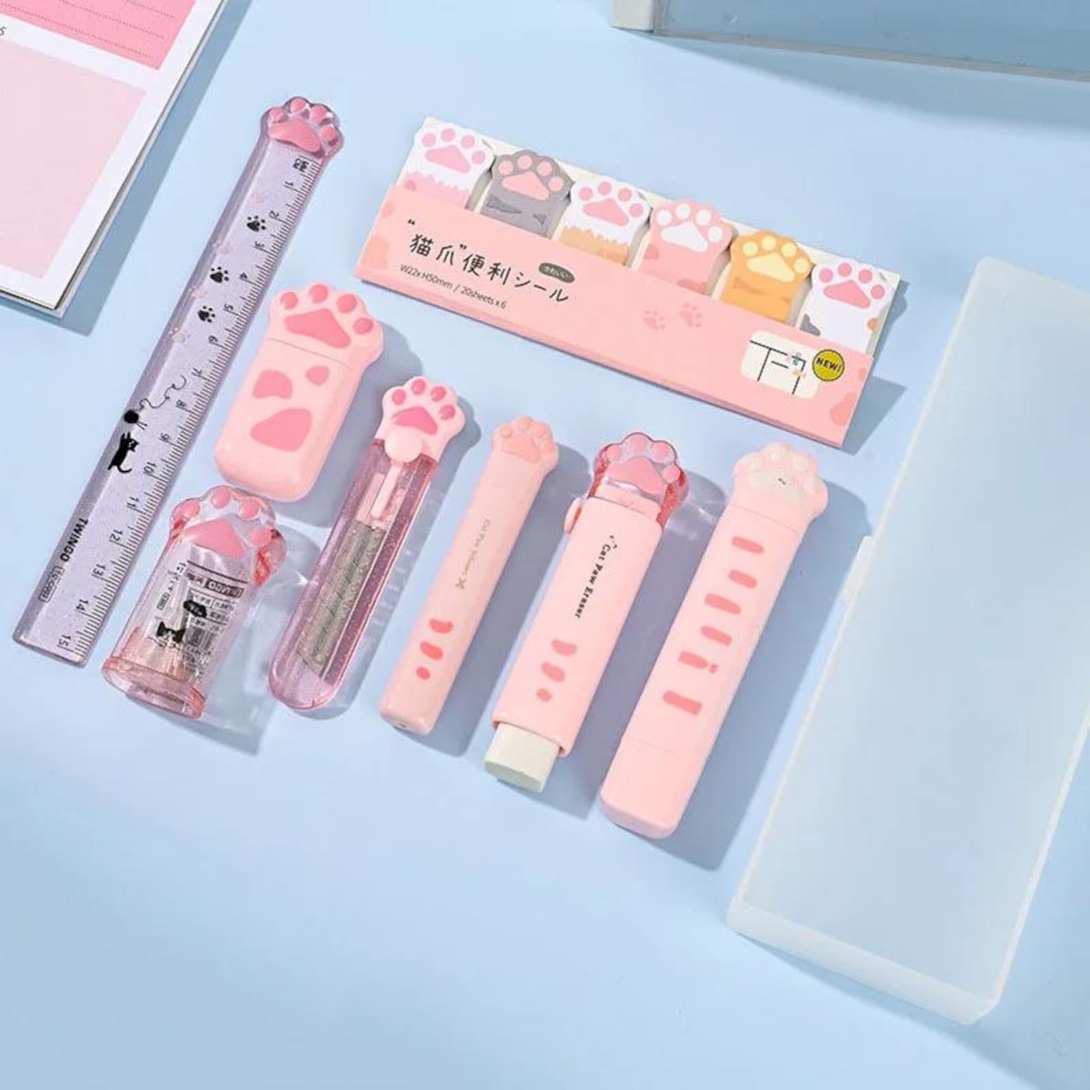 Cat Paw Stationery Set – 9 in 1 Kawaii School Supplies Kit | Pink or ...