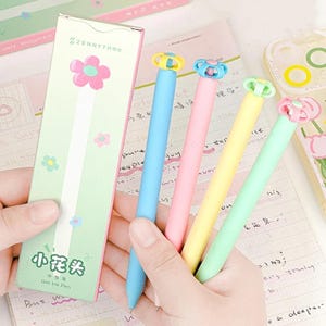 4 Stück / Los Blooming Bud Gelschreiber, Konzentrationswerkzeug Für ADHS || Pastell Candy Farben, 0.5 mm, schwarze Tinte für Schule & Büro