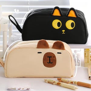 Cute Cartoon Kitten, Capybara or Panda Storage Bag with Plush Ears || Large Capacity & Stylish Design!