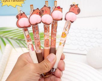 12 Penne Cancellabili Con Design Capibara – Inchiostro Gel 0,5 Mm, Gomma In Punta, Clip Portatile