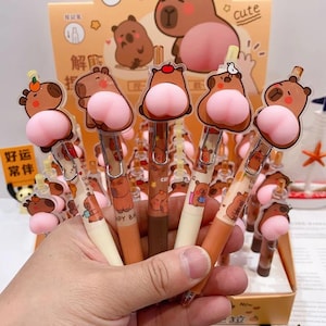 2 Pçs/Lote Caneta de Gel Capivara Adorável || Design de Capivara Engraçado e Macio com Detalhe Macio Pressionável
