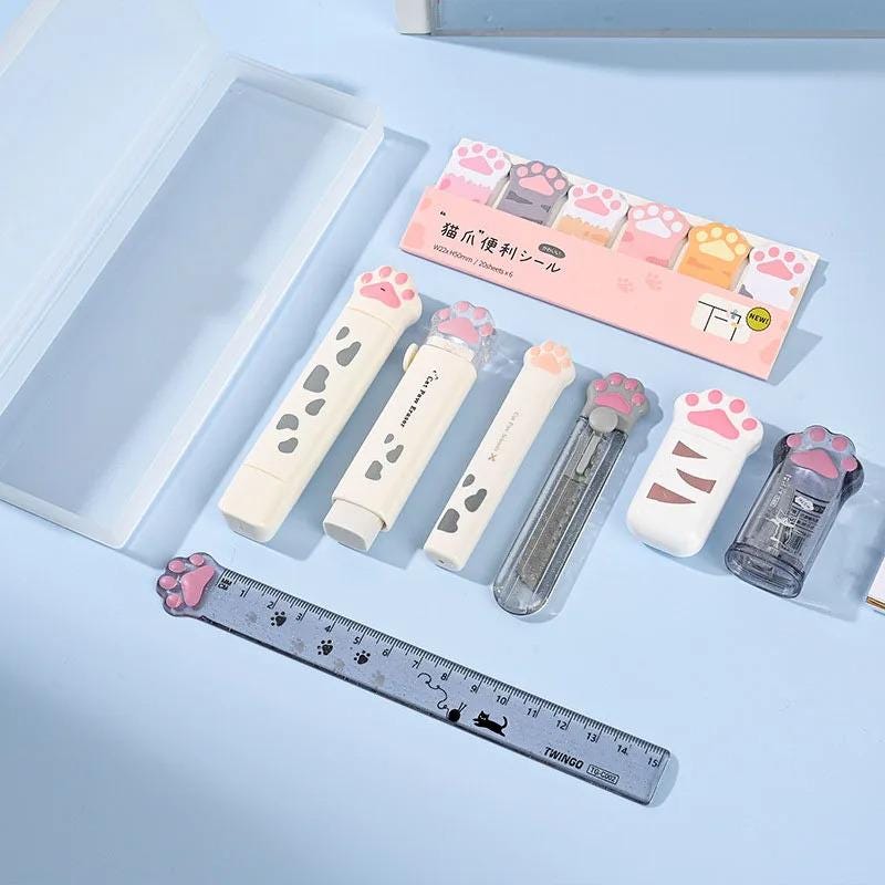 Cat Paw Stationery Set – 9 in 1 Kawaii School Supplies Kit | Pink or ...