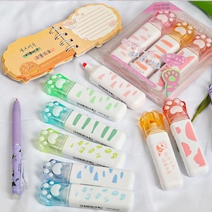 Ensemble de 3 surligneurs pattes de chat Kawaii || Marqueurs fluorescents dégradés pour l'école et l'art