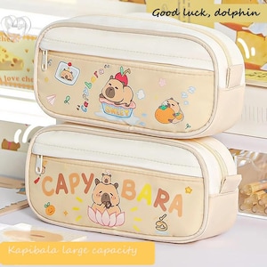 Capybara Pencil Case | Cute Kawaii Double Zipper Stationery Pouch | Large Capacity School Supplies Organizer for Kids & Teens