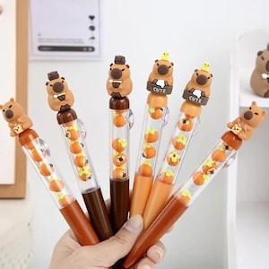 3 Stück/Lot Kawaii Capybara Gelschreiber Mit Niedlichen Schwimmenden Perlen Im Inneren || 0,5 mm schwarze Tuschestifte für Schule & Büro