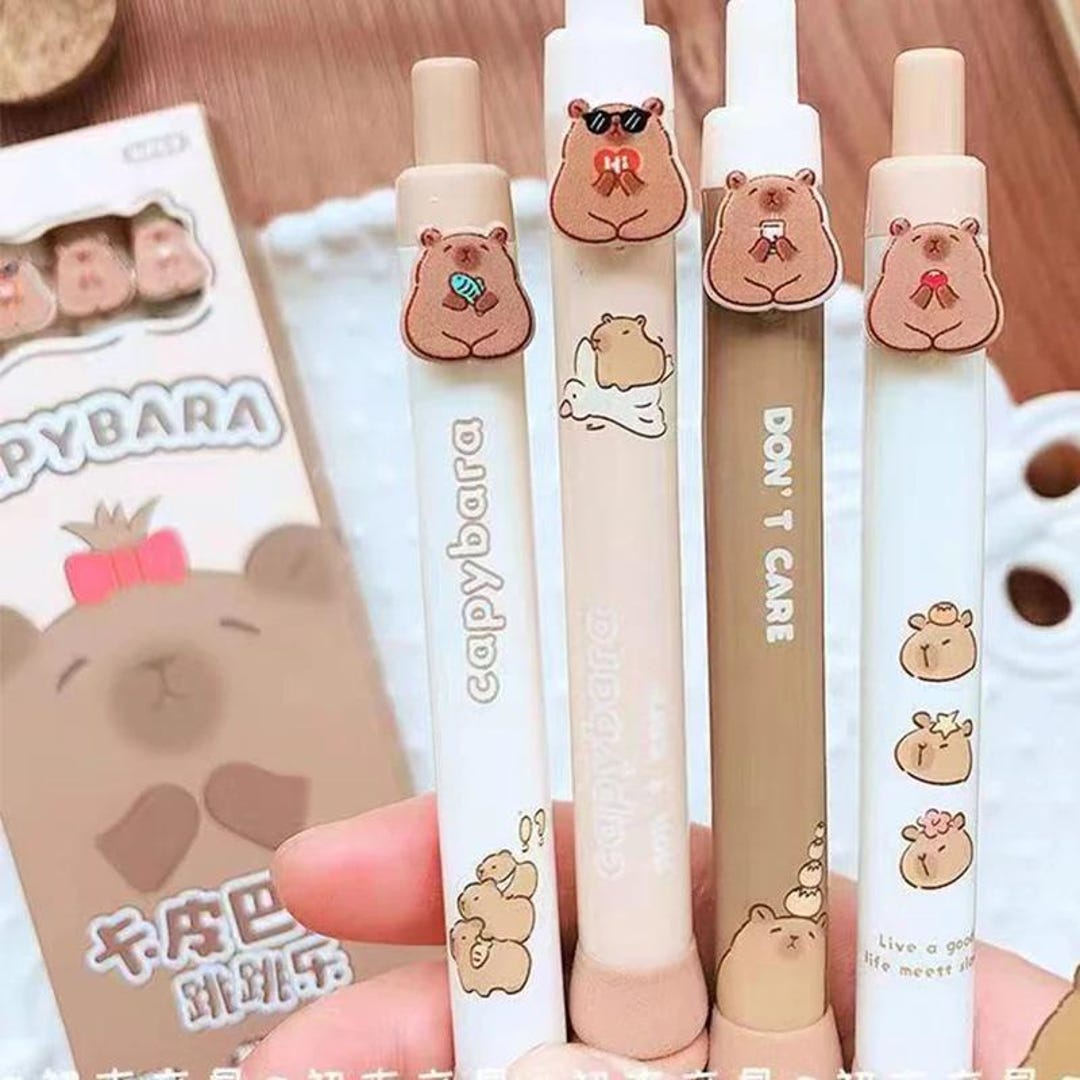 4 Pack Cute Capybara Gel Pens - 0.5mm Fine Point Black Ink Retractable Pens With Soft Grip For School & Office