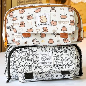 Estuche súper lindo // Bolsa de papelería con diseño de perro feliz y capibara