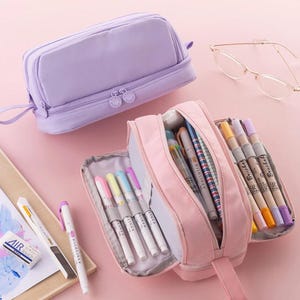 Kawaii Large Capacity Pencil Case || Multi-Compartment Stationery Organizer Bag for Girls, Aesthetic Canvas Pouch for School & Office