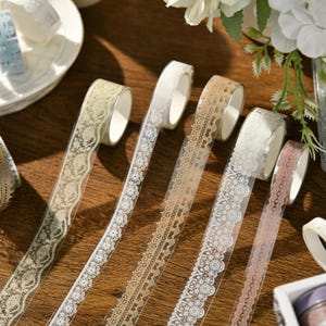 6 stuks/partij transparante PET-tapeset met zwevend kant || Elegante bloemmotieven