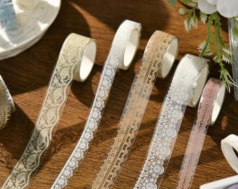 6 Pcs/Lot Floaty Lace Transparent PET Tape Set || Elegant Floral Designs