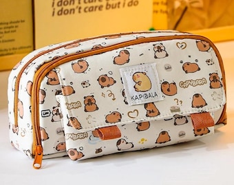 Cute Capybara Pencil Case | Large Capacity Aesthetic Pencil Pouch | Kawaii Canvas Pen Bag Organizer | Back to School Gift for Students