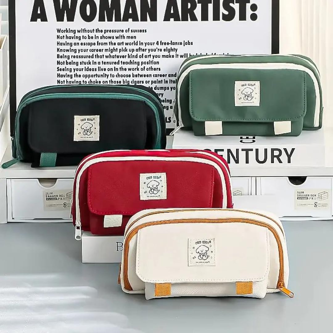 Astuccio di grande capacità, con doppia cerniera in tela, organizer multifunzionale/astuccio portapenne, per adulti/ragazze e ragazzi con scomparti per cancelleria e forniture per ufficio