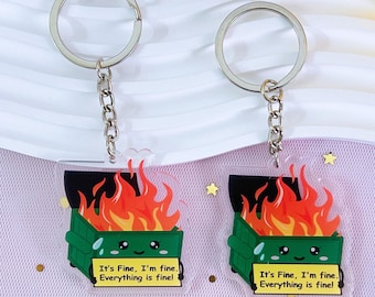 Acrylic Dumpster Fire Key Chain,Creative Trash Can Key Chain,Multifunctional Key Chain,Positive Gift For Friends,Backpack Accessory
